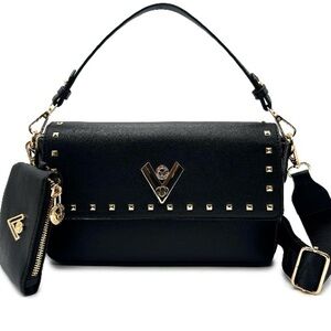NWT Valentino Orlandi Black Shoulder Bag with Gold Studs